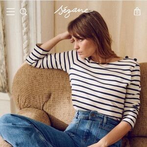 Sezane Colette Marinière in Ecru/Navy stripes